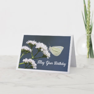 Vit Fjäril På Blommor Födelsedagskort Kort