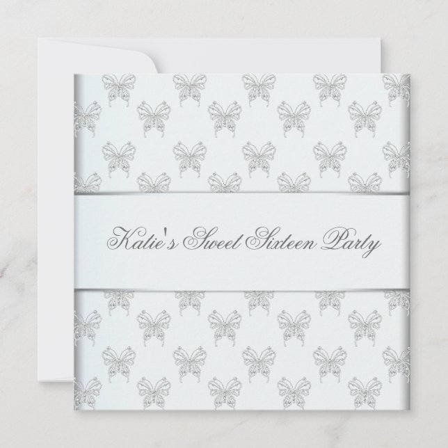 Vit fjärilsvett 16 Födelsedagsfester Inbjudningar (Framsida)