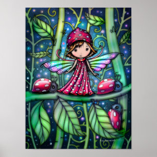 Vit fläckig Ladybug Fairy Fantasy Art Poster