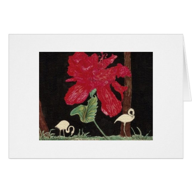 vit flamingo och hibiskus hälsningskort (Framsidan Horizontal)