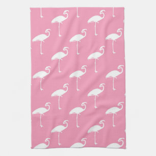Vit Flamingo Tropical Flamingos Rosa Bakgrund Kökshandduk