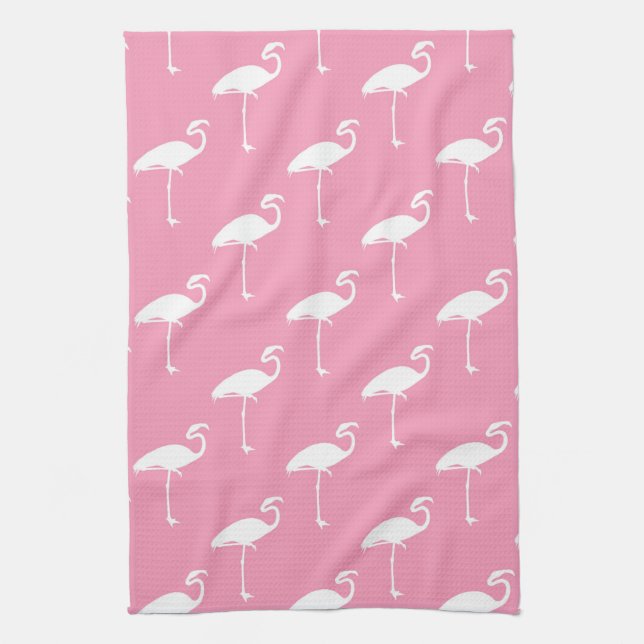 Vit Flamingo Tropical Flamingos Rosa Bakgrund Kökshandduk (Vertikal)