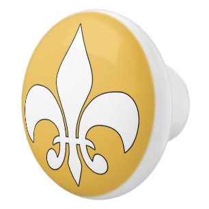 Vit Fleur-de-Lis Anpassningsbar Ceramisk knopp