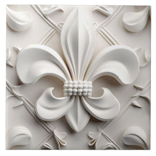 Vit Fleur De Lis keramisk platta Kakelplatta