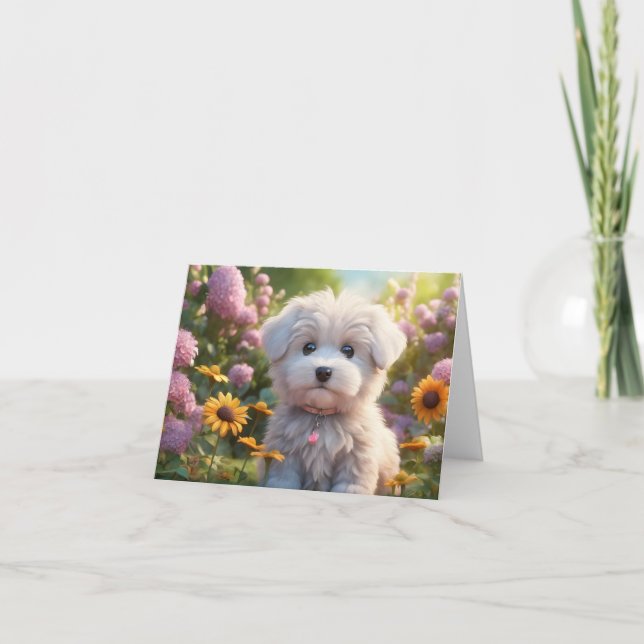 Vit (fluffy Puppy Blank Hälsning Kort (Framsida)