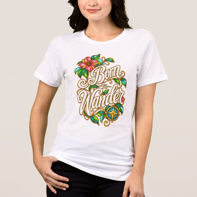 Vit Född att vandra T Shirt (Framsida)