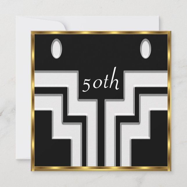 Vit födelsedagsfest svart inbjudningar (Framsida)