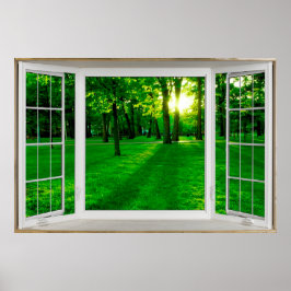 Vit fönsterbild som förbiser en park poster