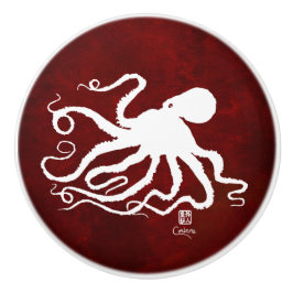 Vit för bläckfisk 6 på rött R - knopp