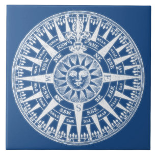 Vit för blått för kompassvindro kakelplatta