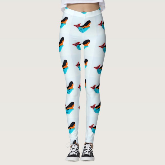 vit för blått-svan brunettsjöjungfruar leggings (Framsida)