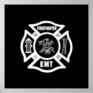 Vit för brandman EMT Poster