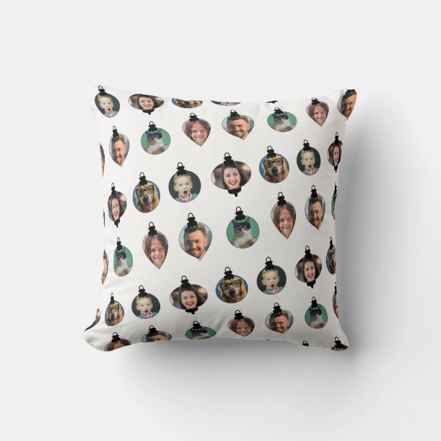 Vit för julfonfamiljen Photo Ansikte Ornaments Whi Kudde (Framsida)