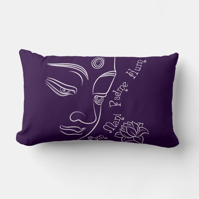 Vit för mummel för Buddha lotusblommaOm Mani Padme Lumbarkudde (Framsida)