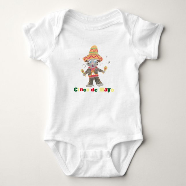 Vit för musiker för Cinco de Mayo kattMariachi Tröja (Framsida)