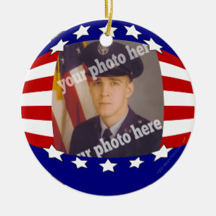 Vit för patriotiskt beställnings- foto för star julgransprydnad keramik