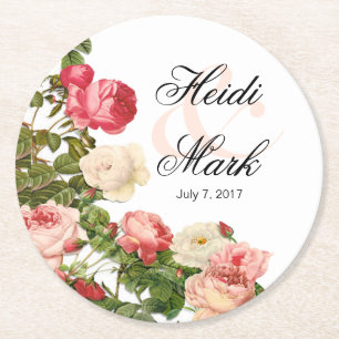 Vit för rosa ros för vintageblommigtromantik underlägg papper rund