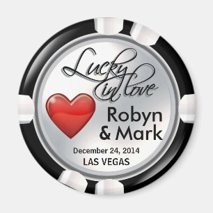 Vit för Vegas röd lycklig förälskad kasinochip Magnet