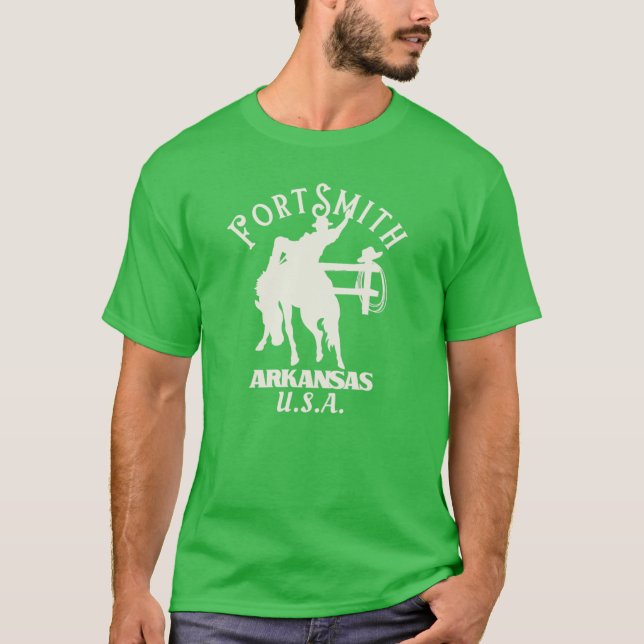 Vit Fort Smith Arkansas Rodeo Ryttare T Shirt (Framsida)