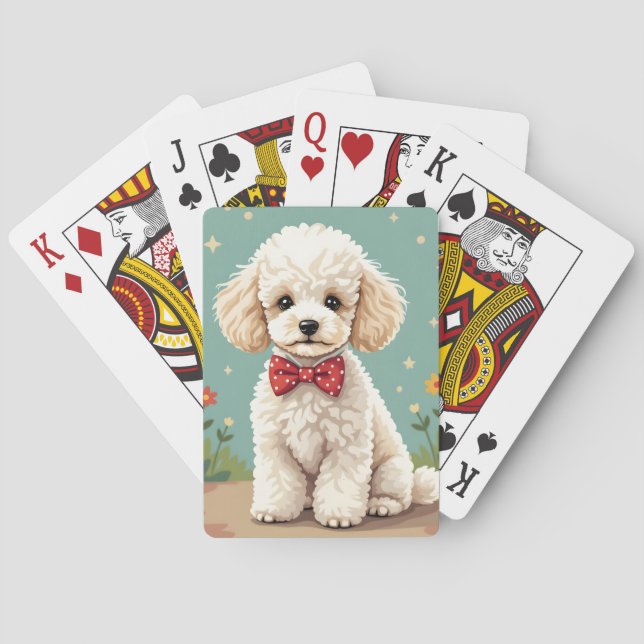 Vit förtjusande pudel med slips casinokort (Baksidan)