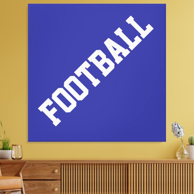 Vit FOTBOALL-text på friskt slant på djupt blå Canvastryck (Insitu (Vardagsrum))