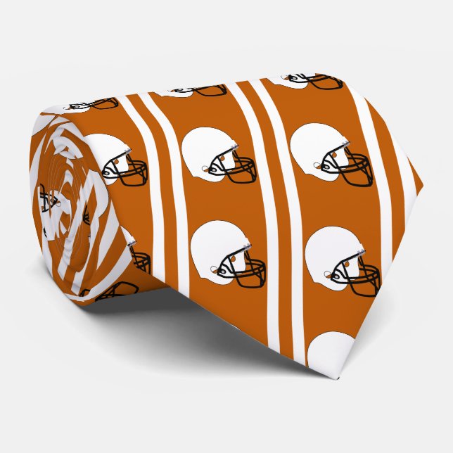 Vit fotboll Helmet på Brent Orange Necktie Slips (Rullad)
