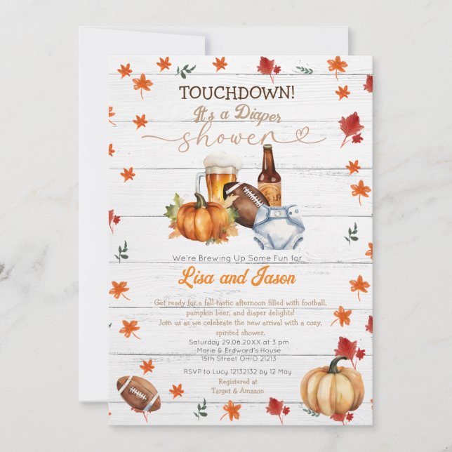 Vit fotboll Pumpkin Fall Diaper Shower Inbjudningar (Framsida)
