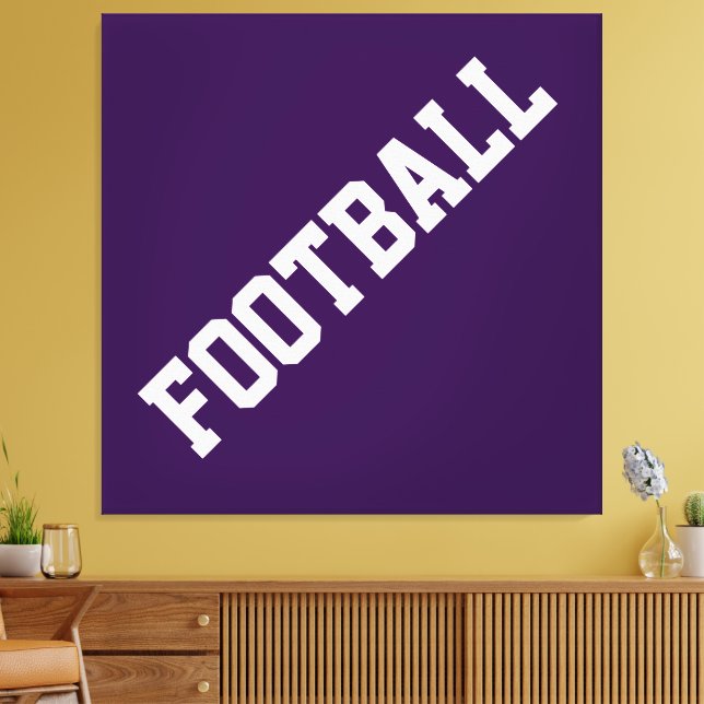 Vit FOTBOLL-text på friskt slant på djup Lila Canvastryck (Insitu (Vardagsrum))