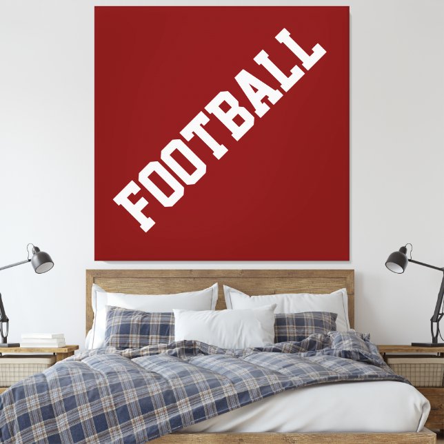 Vit FOTBOLL-text på friskt slant på djupt rött Canvastryck (Insitu (sovrum))