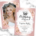 Vit foto elegant Guld, 50:e födelsedagen Inbjudningar<br><div class="desc">Femininininbjudan till elegantens blommigt på 50 års födelsedag med ditt foto på baksidan av kortet. Glam-design med faux glitter ro guld. Funktioner för rosa ros, typsnitt för skript och konfiguration. Perfekt för en snyggt vuxen under firande party. Anpassa med dina egna detaljer. Kan anpassas för vilken ålder som helst! Skrivna...</div>