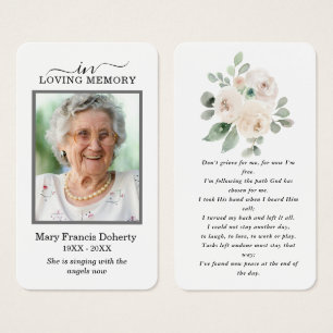 Vit fotosympati för Blommigt Funeral Prayer Card Visitkort