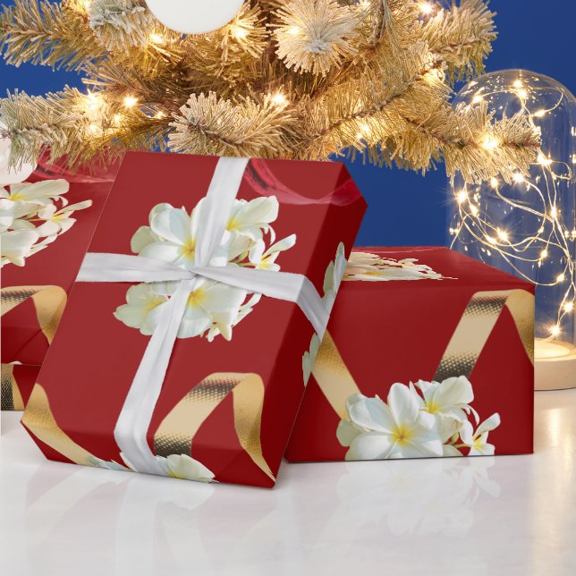 Vit Frangipani Guld Band Matt Inpackningspapper Presentpapper (Helgdagar)