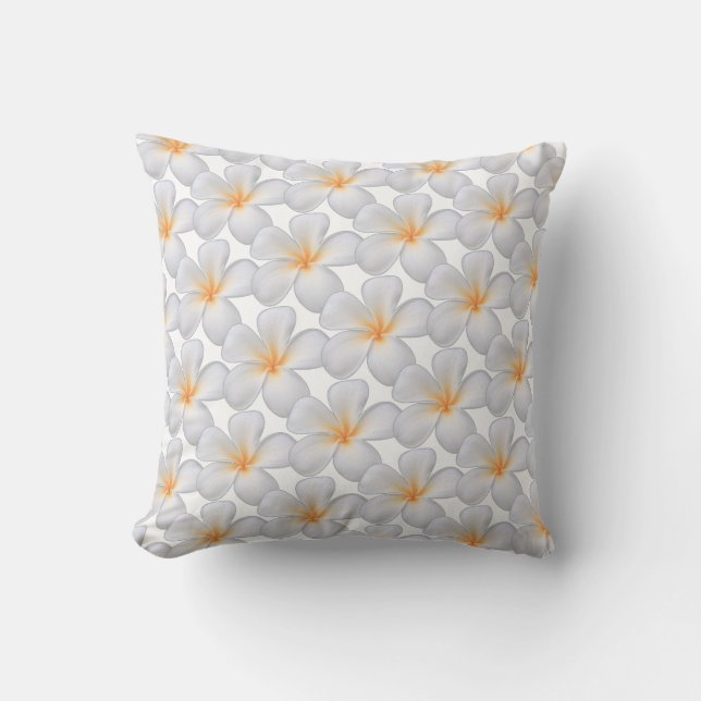 Vit Frangipani Plumeria Blommor Kastkudde Kudde (Framsida)