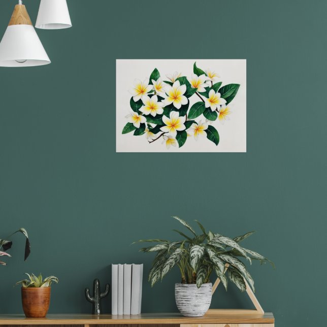 Vit Frangipani Watercolor Flower Poster (Vardagsrum 1)