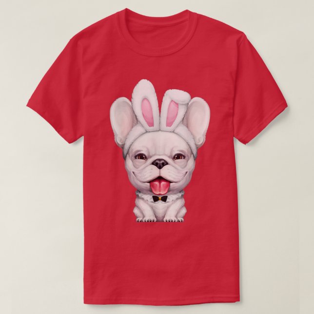Vit Fransk Bulldog Bära Påskhare Öron T Shirt (Design framsida)