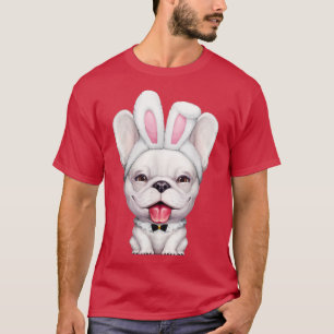 Vit Fransk Bulldog Bära Påskhare Öron T Shirt
