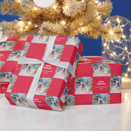 Vit fransk bulldog i snö Röd jul Presentpapper