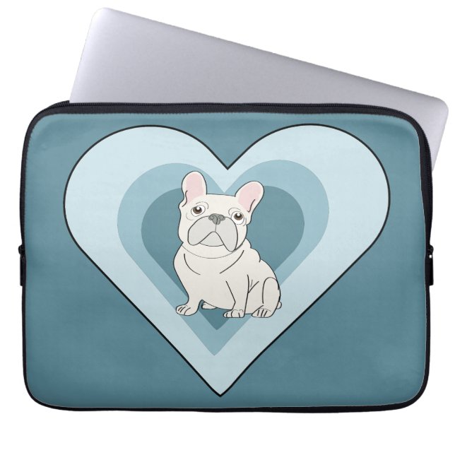 Vit fransk bulldogg laptop fodral (Framsidan)