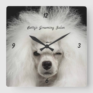 Vit Fransk Pudel Pet Salon Wall Clock Fyrkantig Klocka