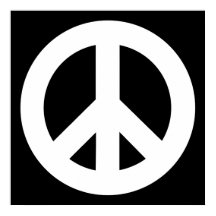 Vit fredssymbol på svart