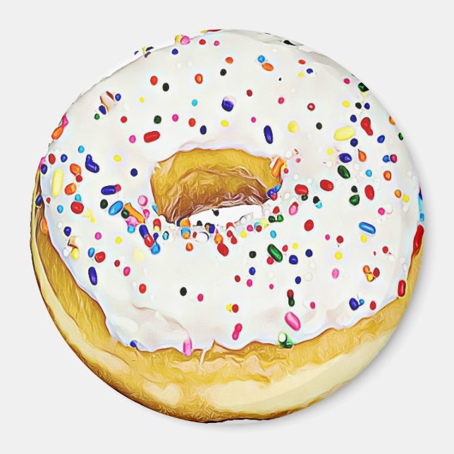 Vit Frosted Donut med Sprinkles Magnet (Framsidan)