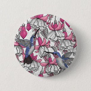 Vit fuchsia och hummingbird knapp