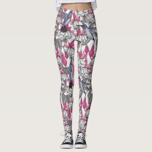 Vit fuchsia och hummingbird leggings
