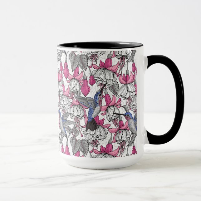 Vit fuchsia och hummingbird mugg (Höger)