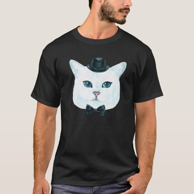 Vit Funky Katt Ansikte T Shirt (Framsida)