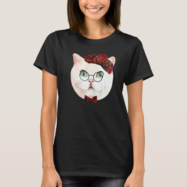 Vit Funky Kitty Ansikte   T Shirt (Framsida)