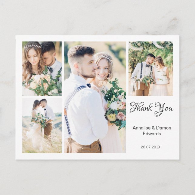 Vit fyra foto-Tack-vykort för Bröllop Vykort (Framsida)