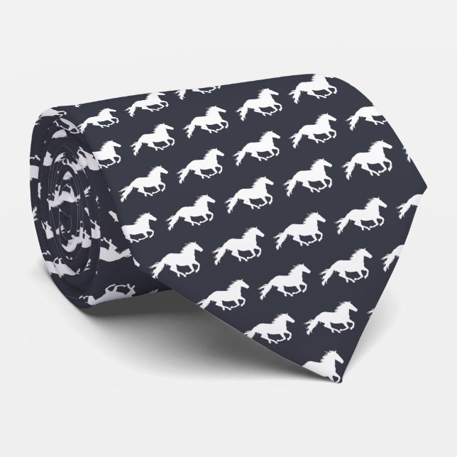 Vit Galloping Horse | Black Neck Tie Slips (Rullad)