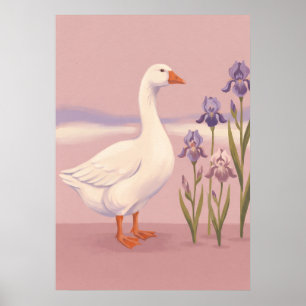 Vit gås med lila iris Pastellkonst Poster