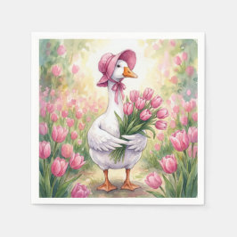 Vit gås med rosa tulpaner pappersservett